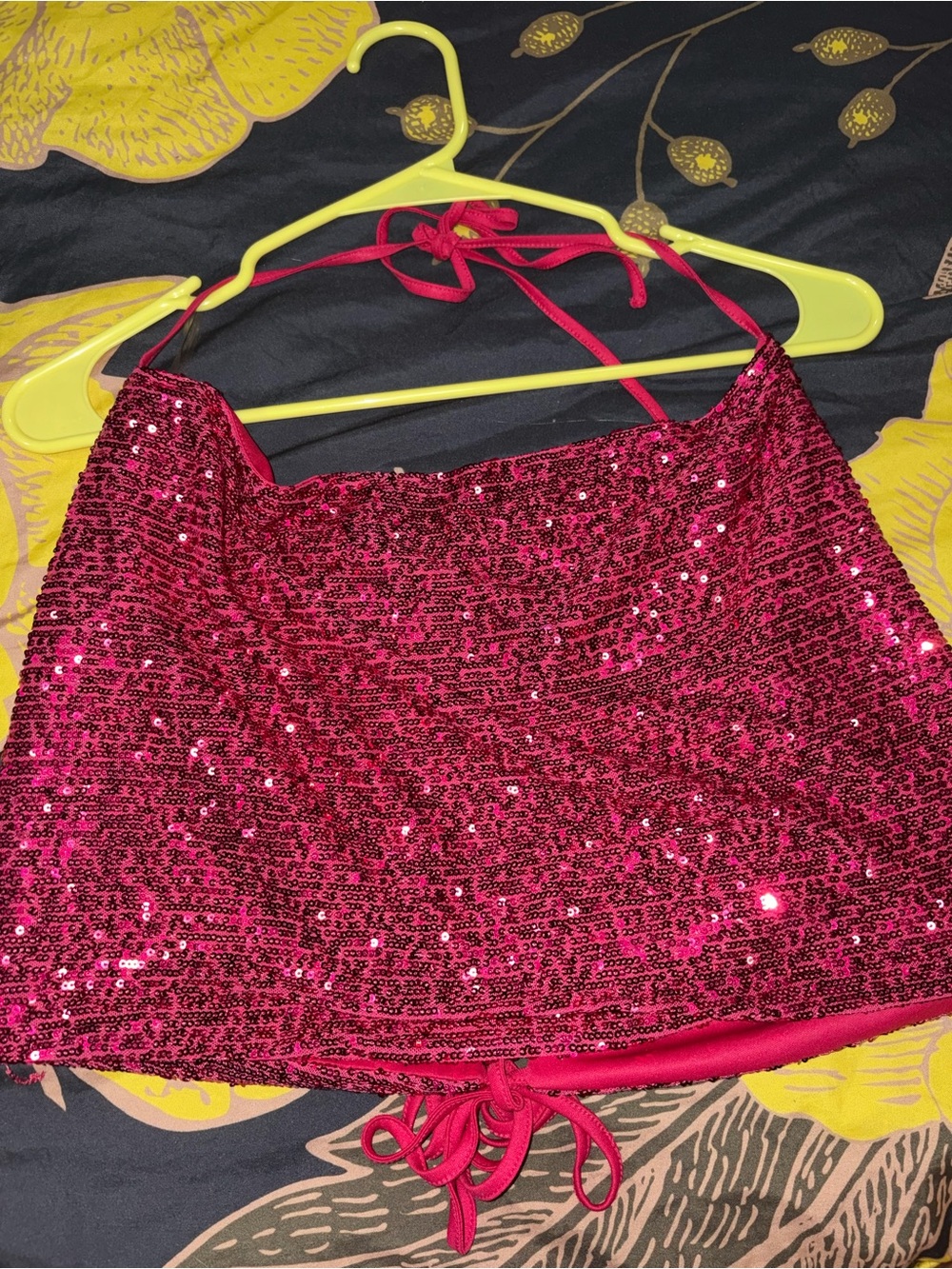 wild fable Hot Pink Sequin Halter Crop Top